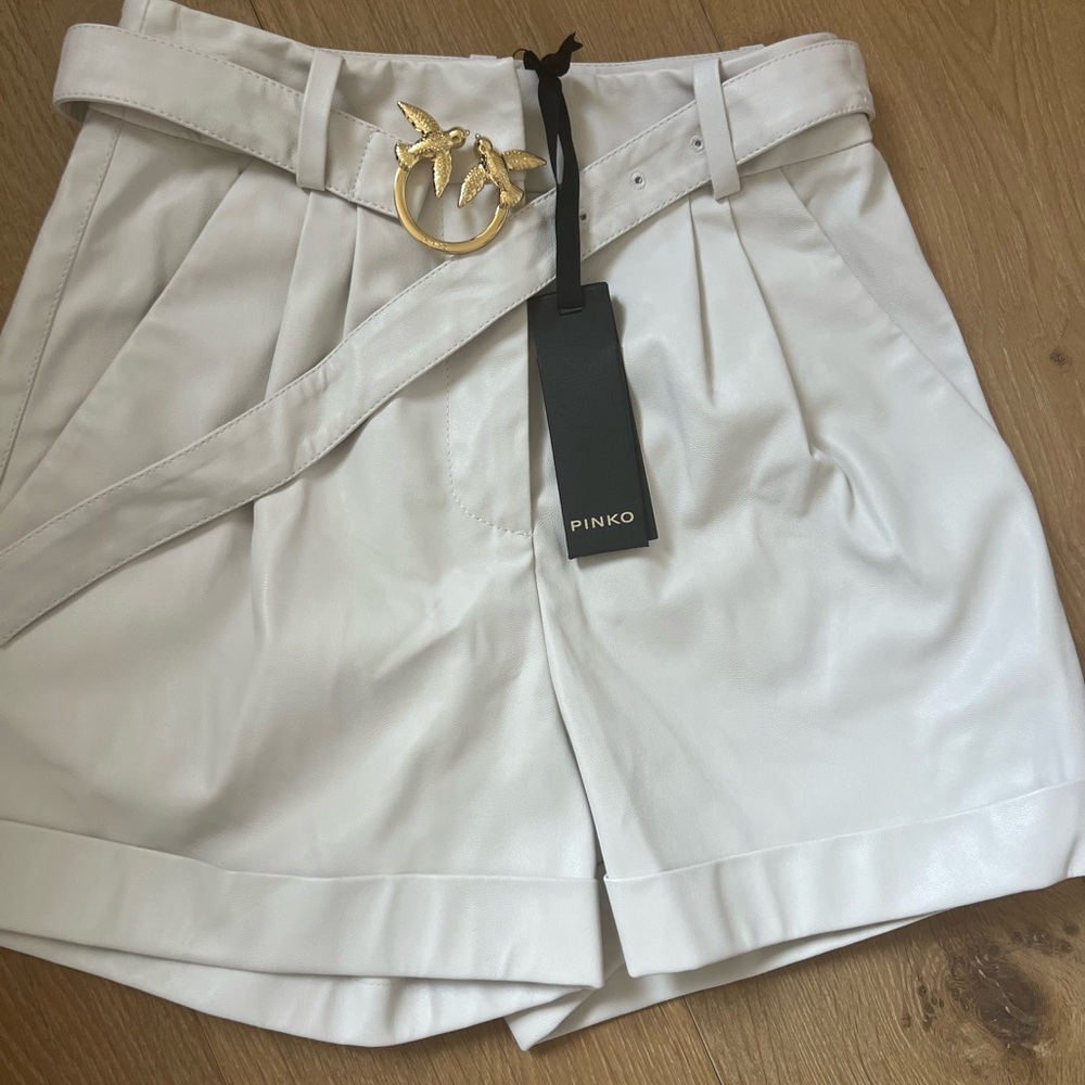 Pinko Women's White Shorts with Gold Accent